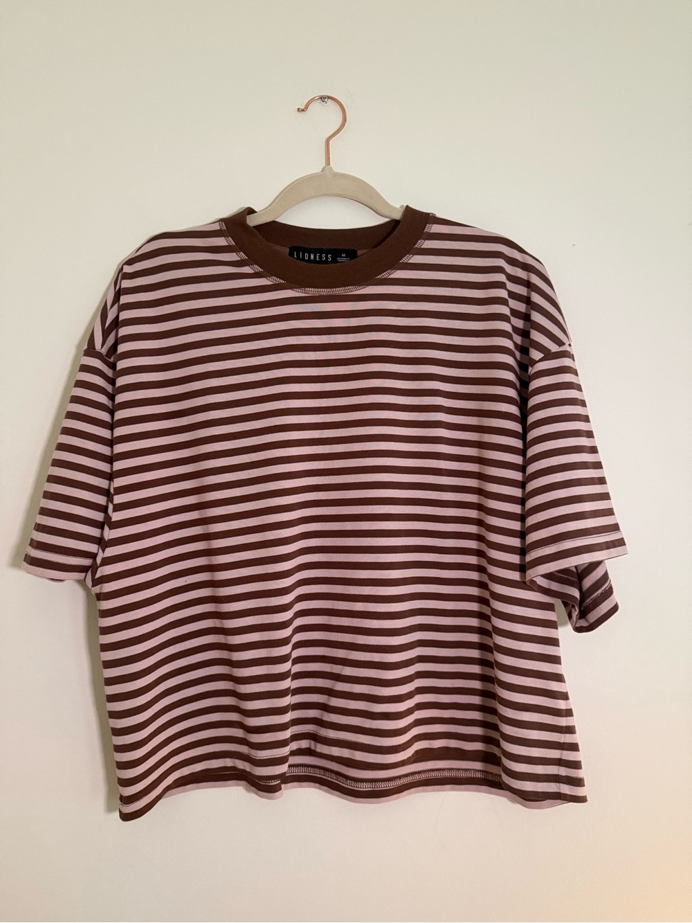 Lioness Pink and Brown Striped Short Sleeve Tee